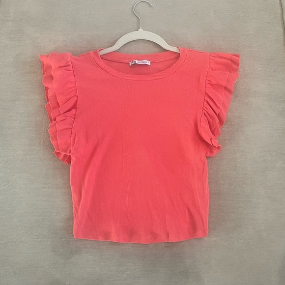Zara Ruffle Coral Top - Picture 3 of 5
